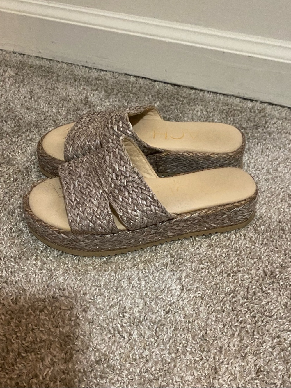 BEACH by Matisse Woven Slide Platform Sandals in Natural Brown